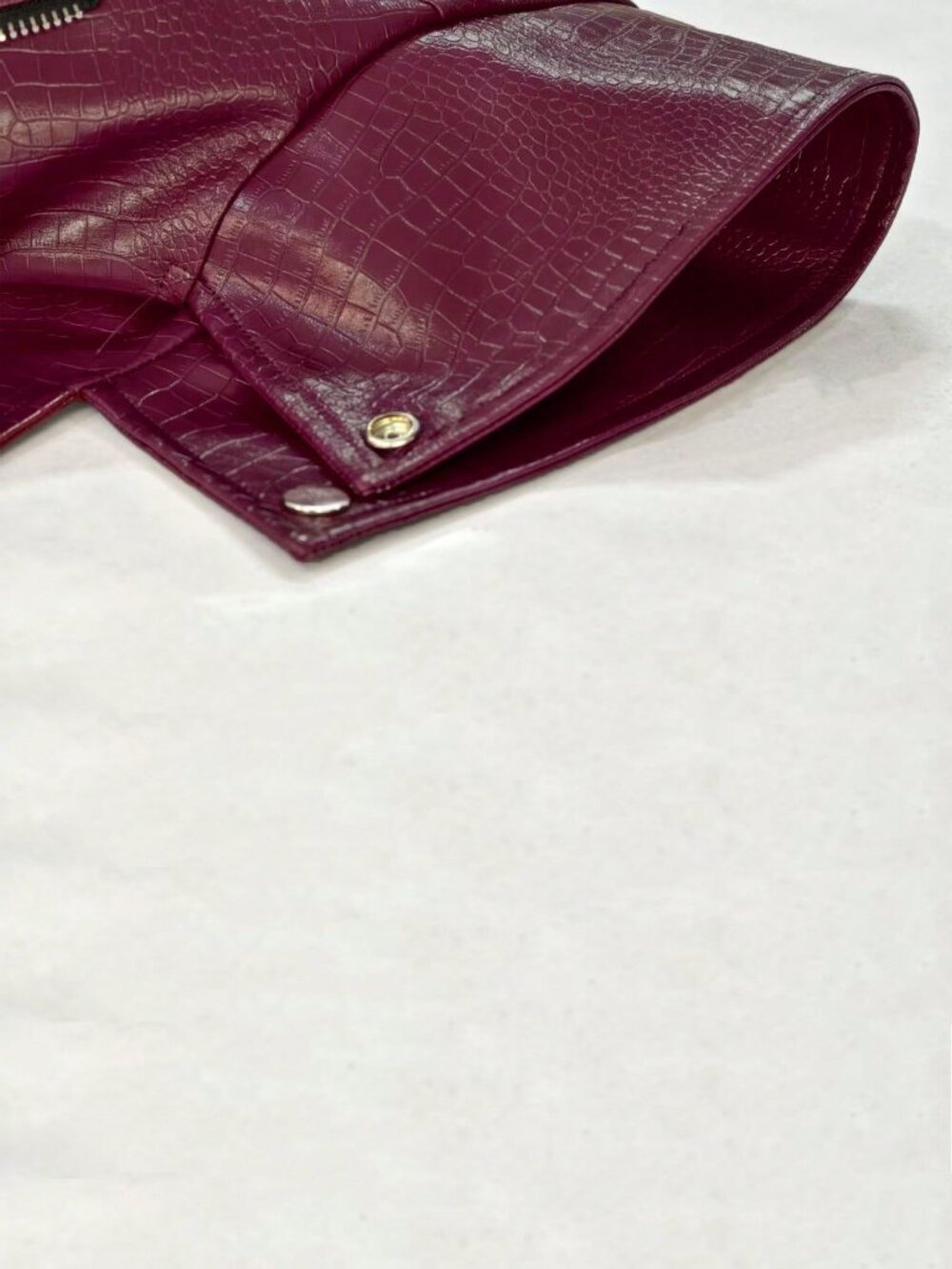 Burgundy Casual Women's Faux Fur Crocodile Jacket with Collar - Picture 4 of 6